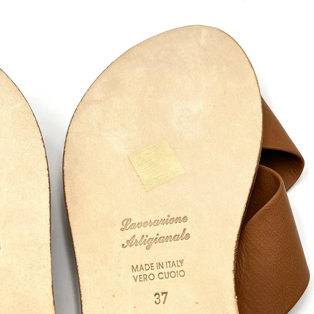 Slaye Womens EU 37 US‎ 7 Brown Leather Slip On Sandals Slides Shoes - Picture 11 of 13